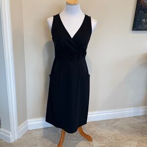 Elie Tahari Silk Black Midi Dress with Ruched Waist
